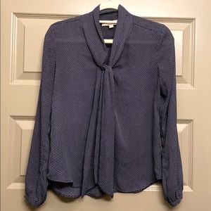 Navy polka dot Ann Taylor Loft Tie Blouse